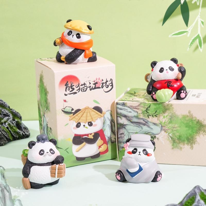 Adorable Resin Wood Carving Panda Figurine. Creative and Exquisite Panda Decorative Item for The Desktop. Cultural and Creative Product.
