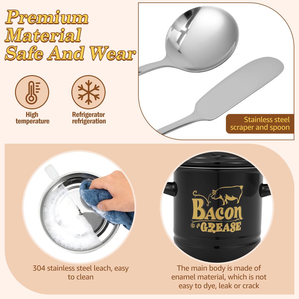 Bacon Grease Container 46 Oz Large Enamel Grease Saver Retro Fat Container Multi-purpose Oil Keeper Can for Kitchen Accessories