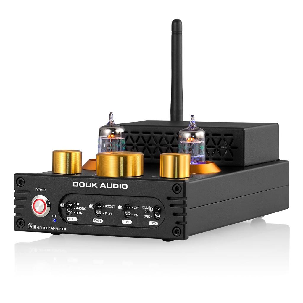Douk Audio X1 GE5752 Bluetooth 5.0 Vacuum Tube Amplifier, MM Phono Amplifier for Turntables, 320W, TDA7498E, NE5532