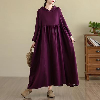 DIMANAF 2025 Women Plus Size Long Hat Dress Loose O-Neck Printing Casual Floral Oversize Long Sleeve 5057