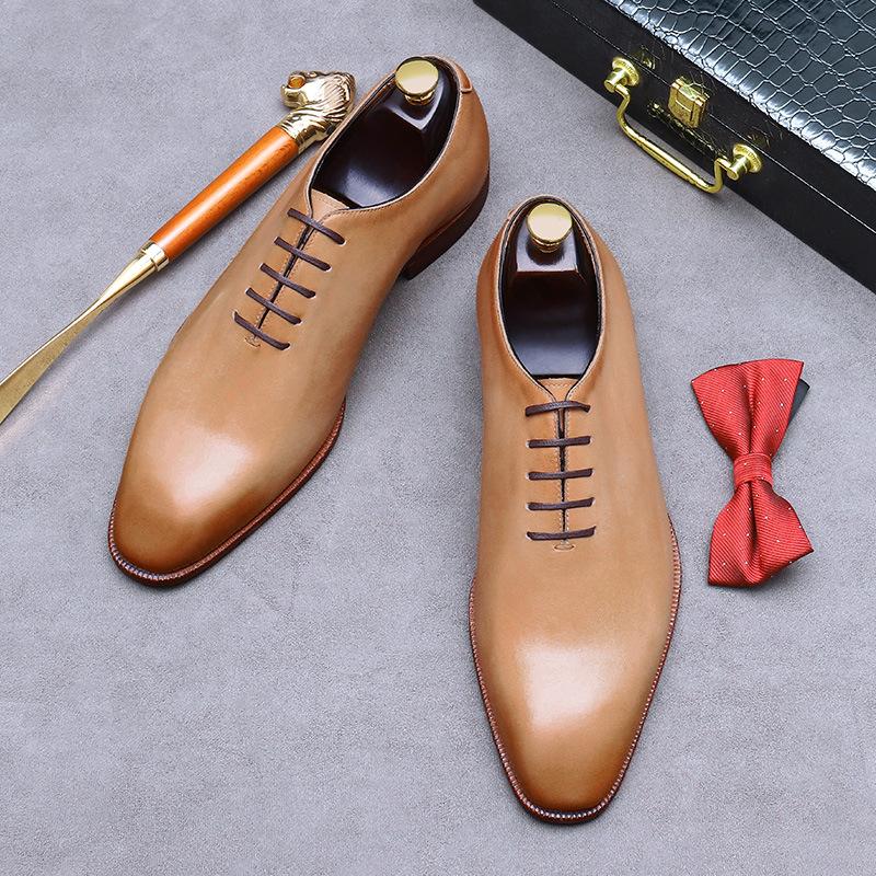 Top Grade Genuine Leather Men Oxford Shoes Vintage Simple Design Men Pointed Toe Wedding Formal Shoes Gentleman Dating Shoes