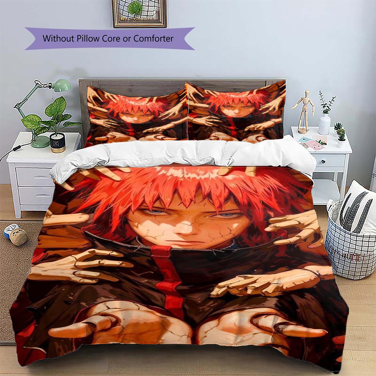 

Naruto Patterned Pillowcase & Duvet Cover Set Bedroom Simple Aesthetic Printed Bedding Anime Theme Cool Gift.-TING 135x200cm