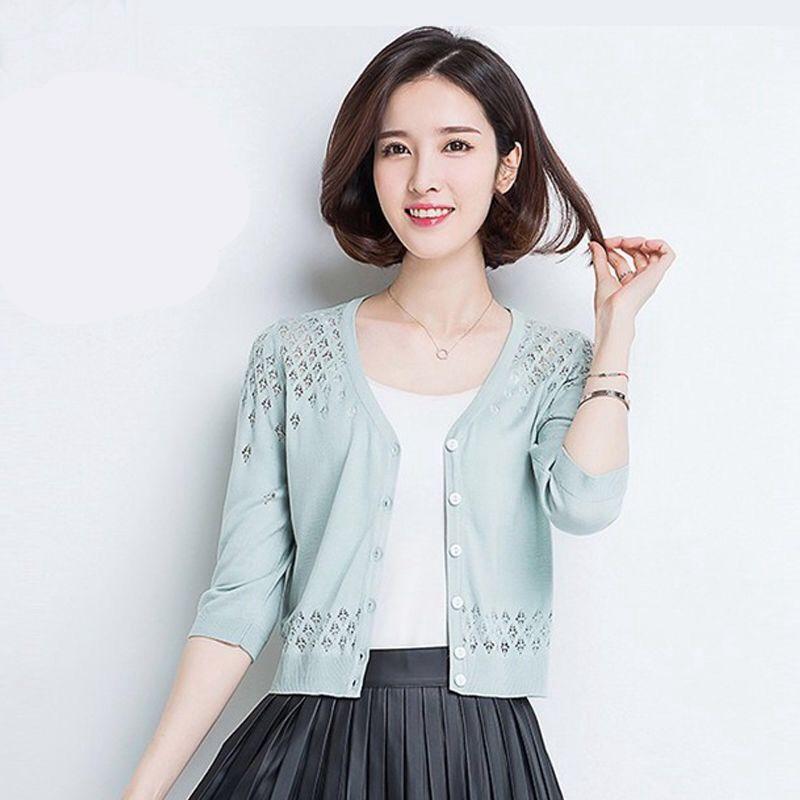 Cardigan estivo da donna con protezione solare, sezione sottile, tinta unita, giacca corta a scheletro