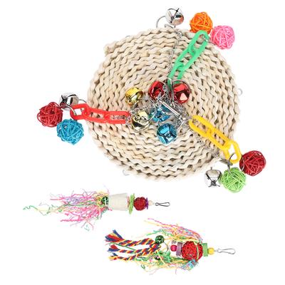 3PCS Parrots Toy Set Hanging Stand Swings Bird Chewing Toys Rattan Ball Pendant Decor
