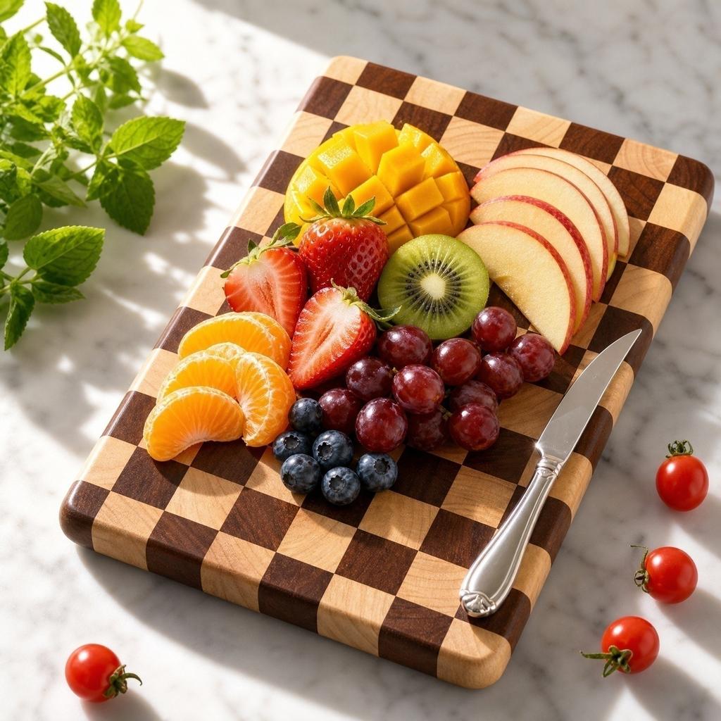 Tagliere in Legno con Fantasia a Scacchiera Creativa Tagliere per Frutta e Verdura da Cucina Superficie Resistente in Legno Massello