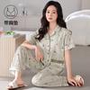 Pajamas with chest pads women's summer thin cotton short-sleeved trousers large size casual relaxation cardigan loungewear set