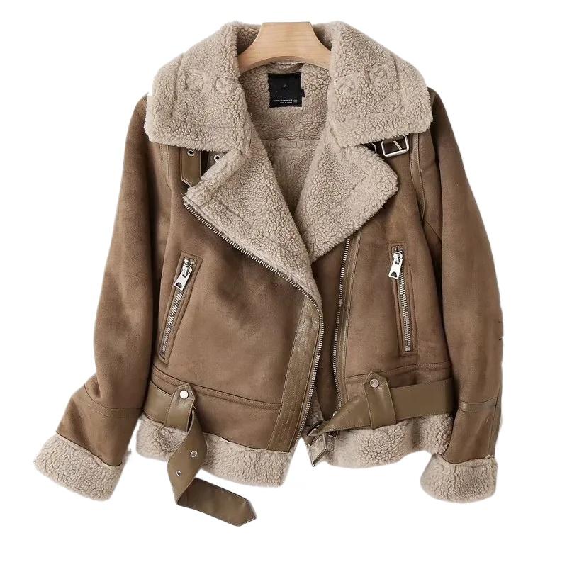 Autumn Winter Style Suede Suede Surface Fur Integrated Warm Jacket Locomotive Clothing Women