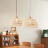 Solid Wood Pendant Light: Japanese Style Dining, Bar, Bedroom, Balcony, Retro Rattan Art, Cream Finish, Long Line Design.