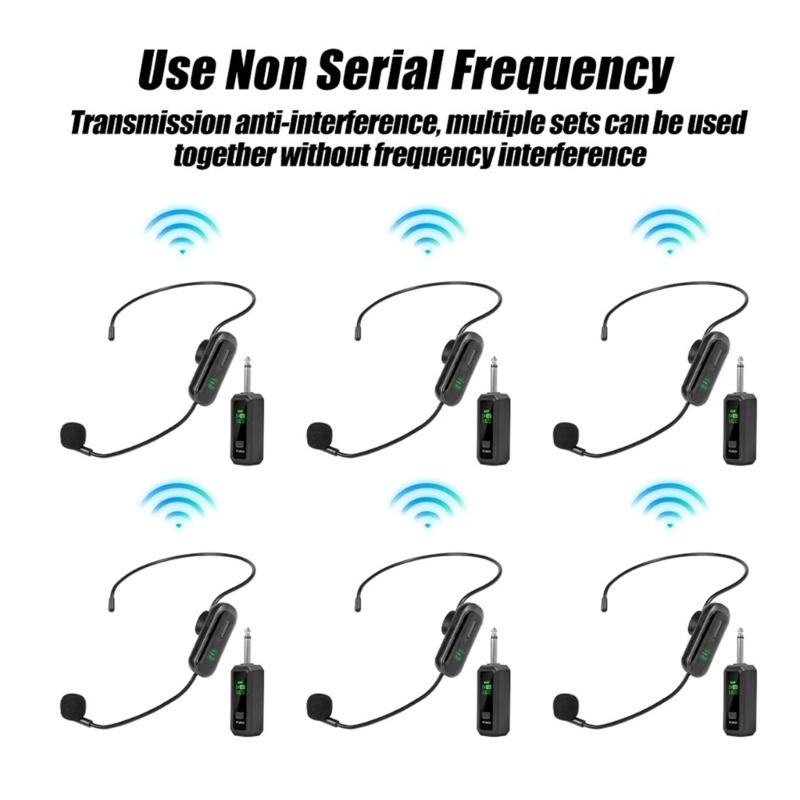 1Set Wireless Headsets Microphones Kit Supporting One Transmitters to Two Receivers for Duet Group Performances