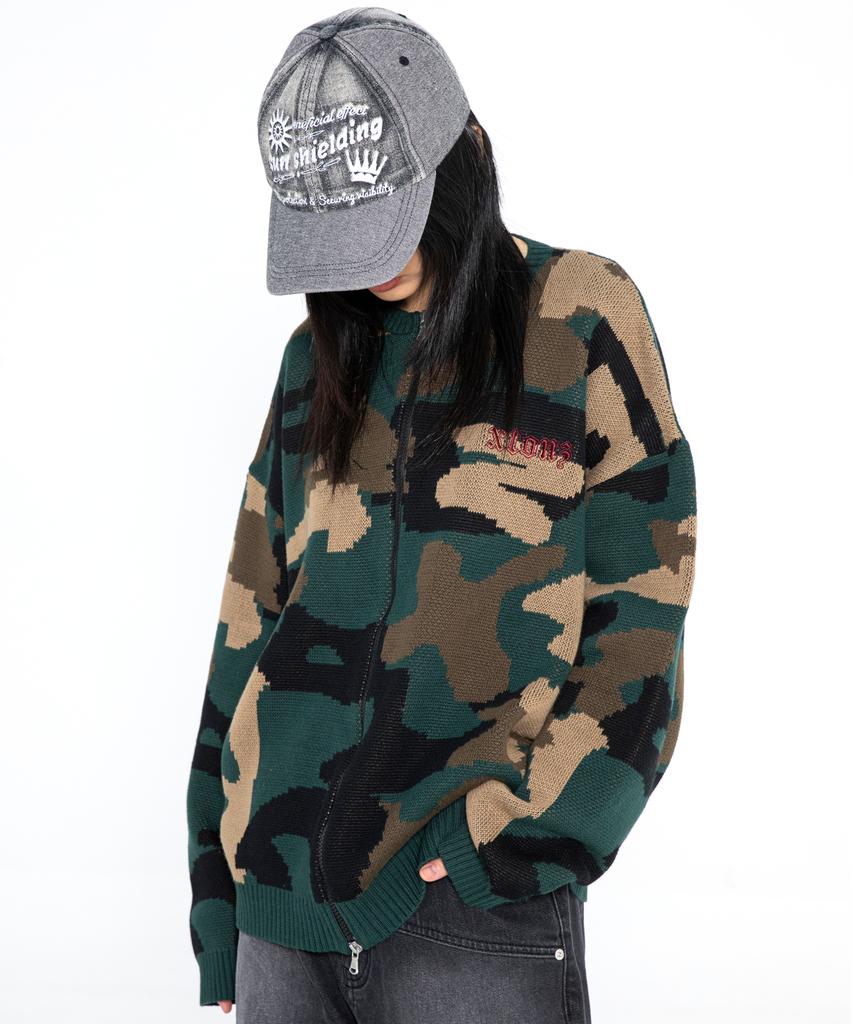 Xtonz Xtk093 Peta Camo Vintage Knit Zip-Up (Camo)