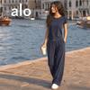 Alo Yoga Short Sleeve T-Shirt Straight Leg Pants Set Women Workout Fitness