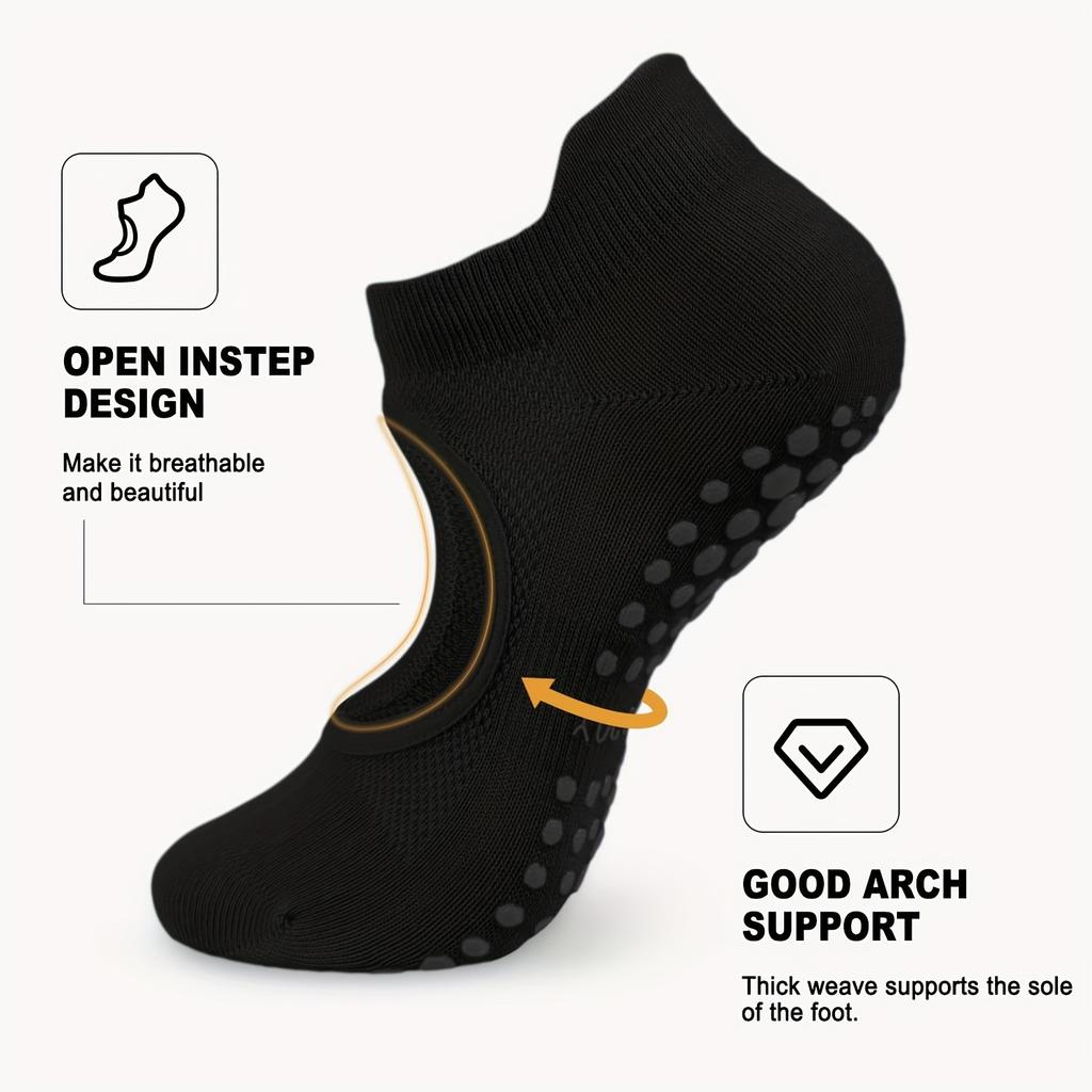 2 Pairs Non-Slip Pilates Socks for Women, Grippy Open-Top Yoga Socks, Breathable Barre Dance Athletic Socks