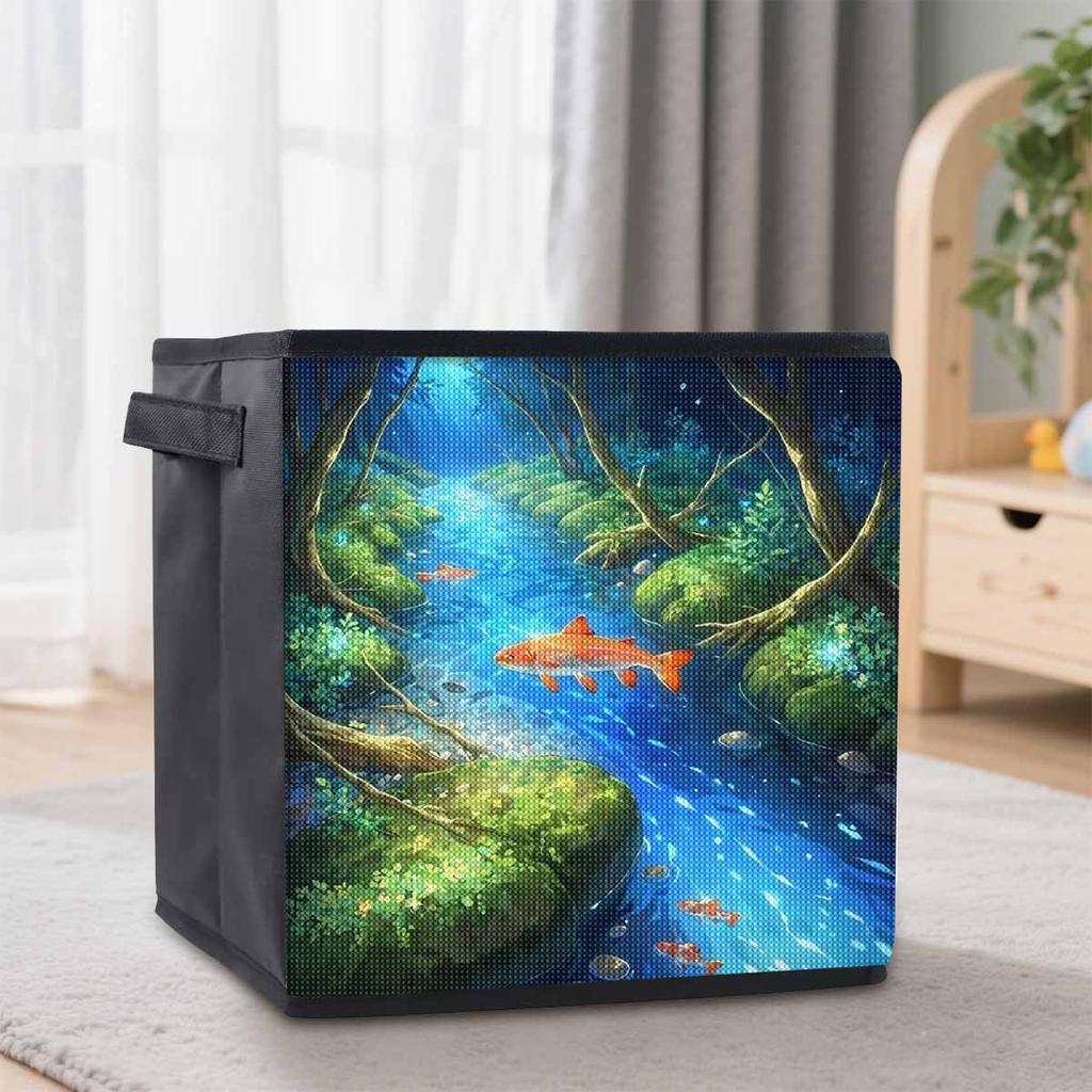 Koi in The Stream 5D Diamond Painting Storage Basket Full Round Drill Mosaic Diamond Embroidery Cross Stitch Kits Home Decor Home Decor