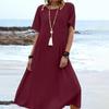 Ladies' Fashionable Vacation Solid Color Casual Round Neck Short Sleeved Loose Dress