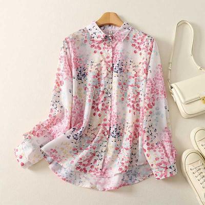 Karon Color Ramie Floral Shirt for Women In Spring Loose Thin Printed Shirt Contrasting Color Casual Blouses & Shirts Top