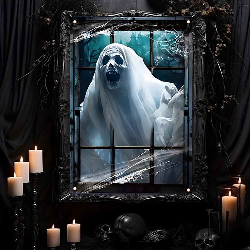 Halloween Gruselige Fensterdekoration Schreckliche Deko 2D Geist Horror Gruselige Augen Banner Festival Fenster-/Türabdeckung Spukhausdeko Horror Hintergrund