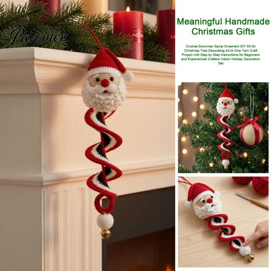 Set Fai da Te Addobbi per Albero di Natale Kit Uncinetto a Spirale, Pupazzo di Neve Babbo Natale Artigianato Ricordo Fatto a Mano Regalo per la Mamma Ornamento da Appendere Decorazione per Camino Sacco