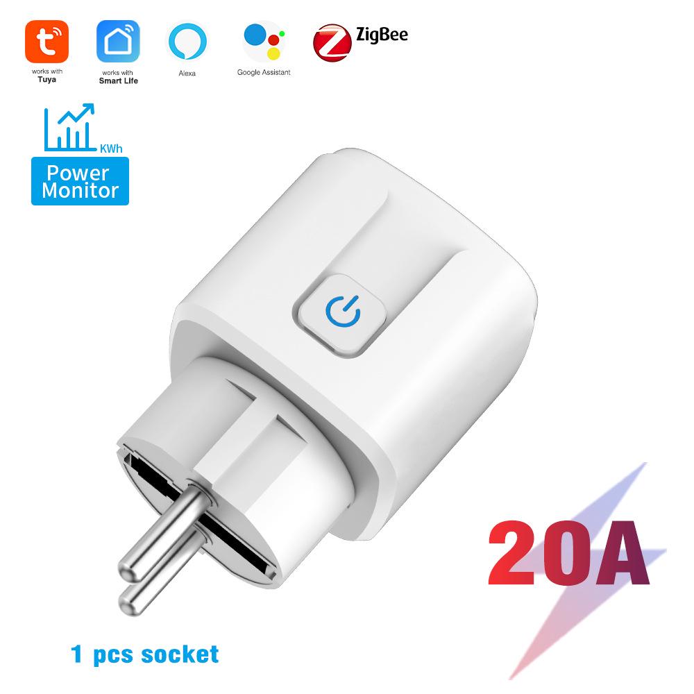 "Tuya 20A WiFi Smart Socket with Power Meter and AI Voice Remote Control, EU Plug"