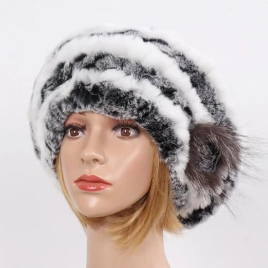 New Real Rex Rabbit Fur Hat Women Knitted Natural Real Rex Rabbit Fur Beret Caps Ladies Winter Warm Real fur Hats