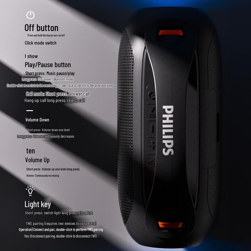 Philips TAS3200 Portable Waterproof Bluetooth Speaker CN plug (adapter included)