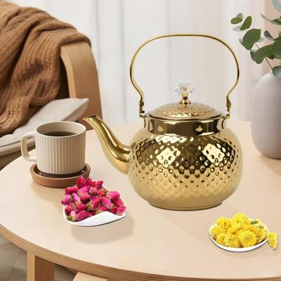 Hammered Tea Kettle, Stainless Steel Tea/Coffee Pot Loose Leaf Teapot for Tea, Milk, Coffee, 1.2L Teapot with Strainer Kitchen Supplies, Outdoor
