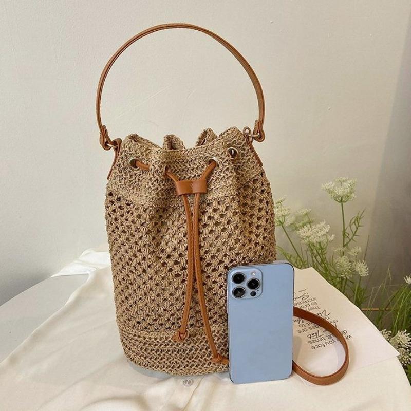 Hollowed-out Handheld Drawstring Style Women's Woven Vintage Fashion Niche Versatile Shoulder Crossbody Bucket Bag