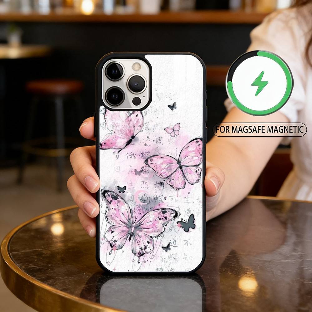 

P-Painting B-Butterfly Phone Case For iPhone17,16,15,14,13,12,11 Plus,Pro Max Magnetic For Magsafe Wireless Charging iPhone12mini