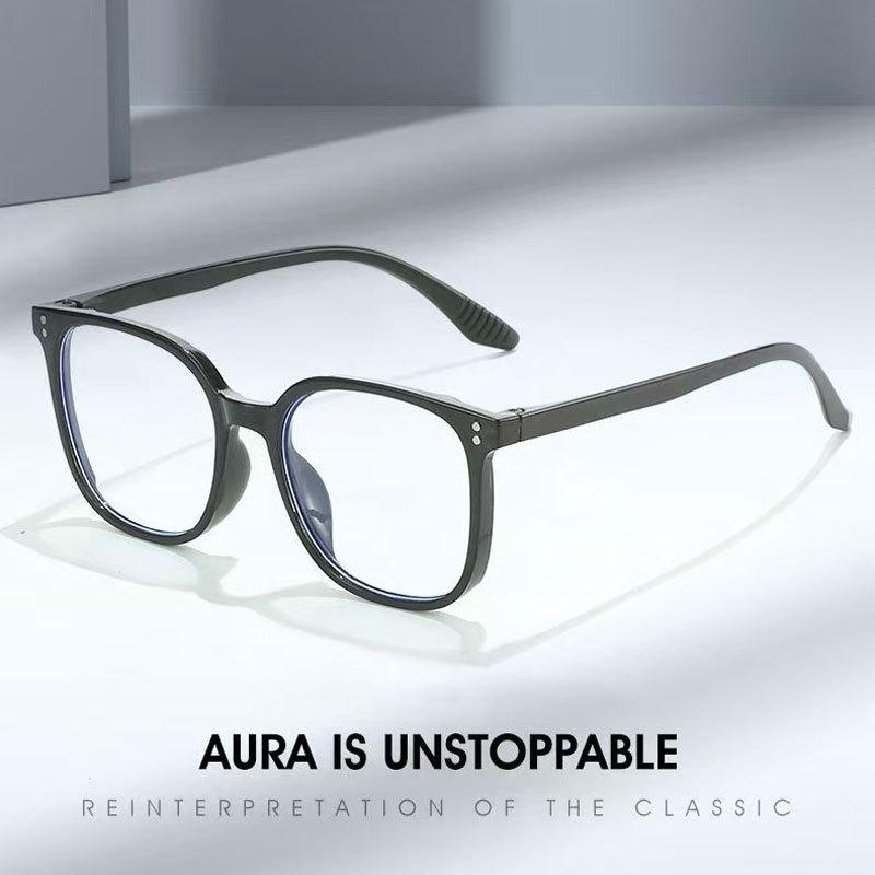 Women’s Black Round Anti-Blue Light Glasses - Fits Round Faces, Flat Myopia-Compatible Lenses, Prescription Ready.