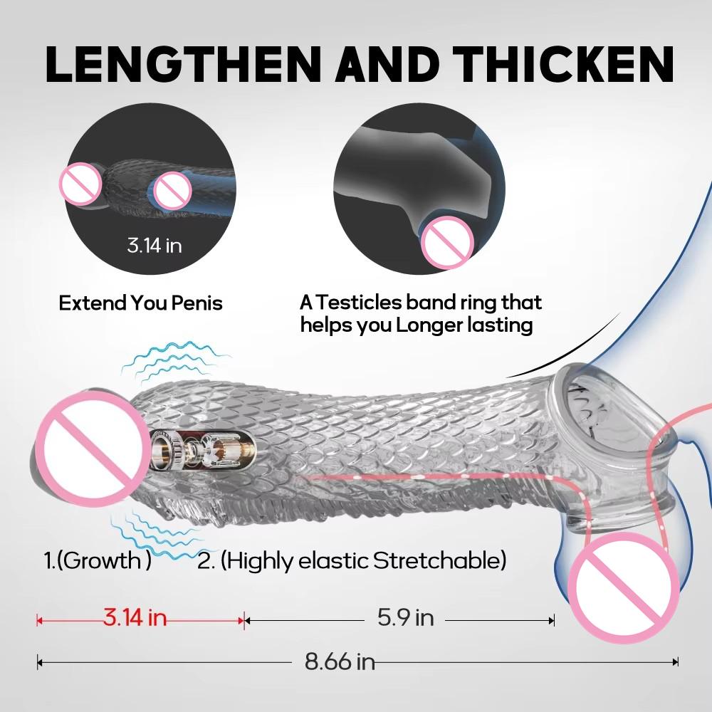 Penis Sleeve Extensions Condom Male Enlargement Delay Vibrators Clits Massager Cock Ring Vibrating Penis Cover Sex Toys For Men