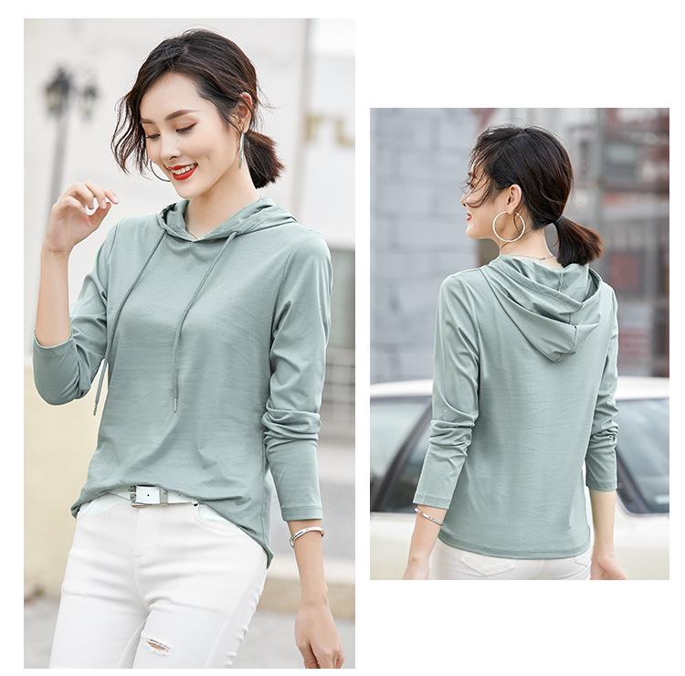 2025 Women's Long-Sleeve Hooded Pullover: Solid Color, Mercerized Cotton, Korean Style Base Layer for Spring & Autumn