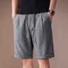 Hochwertige amerikanische Retro-Kontrastfarbe vertikale Streifen Leinen-Baumwollmischung lässige Shorts Herren Sommer dünn trendige Fünf-Punkt-Hose