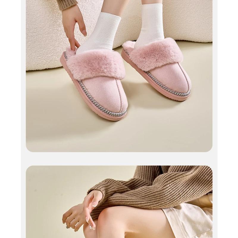 Smile Pop Winter Fur Cotton Slippers For Women Soft Comfort Fuzzy Bedroom Slides Faux Fur Warm Plush Shoes Fluffy House Slippers