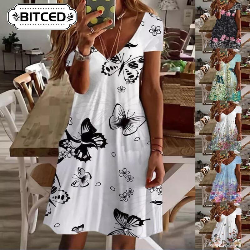 BITCED Fashion Summer Spring Short Sleeve V-Neck Casual Dresses