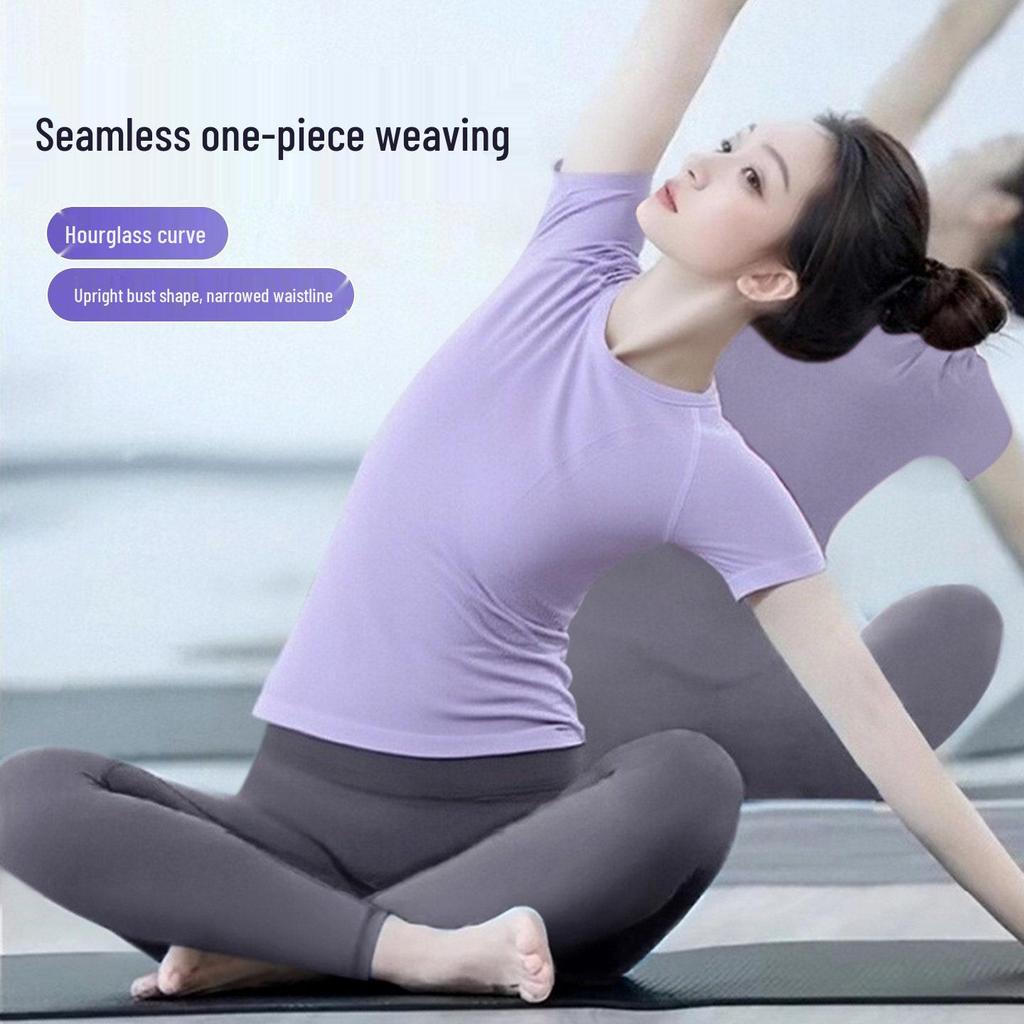 Women's Quick-Dry Slimming Knit Yoga Top - Short Sleeve for Pilates & Fitness