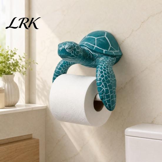 Seaside Bathroom Decor Turtle/Shark Toilet Paper Holder, Wall Mount Roll Open Crossbar Holder Easy Install Waterproof Moisture-Proof Tissue Dispenser
