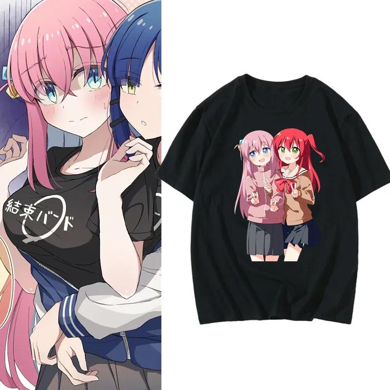 2026 Summer Bocchi The Rock! Kessoku Band Color Block Black T Shirt Oversized Streetwear Anime Graphic Tee for Men Women