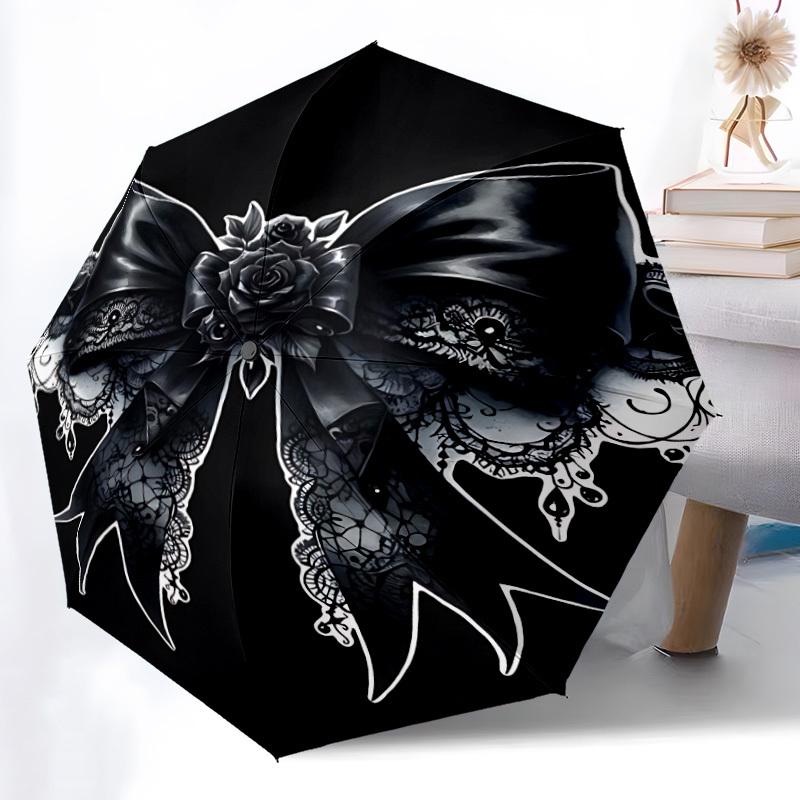 1pc Black Bow Ribbon Lace Automatic Opening and Closing Folding Umbrella with 8 Iron Ribs - Portable, Foldable for Travel Yy251124130
