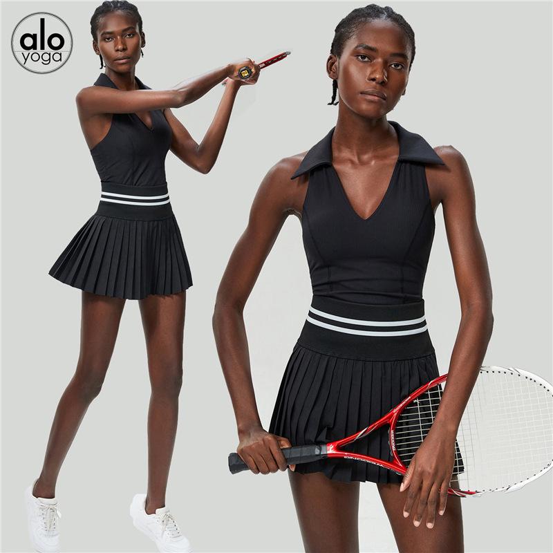 Alo Golf Pleated Skirt & Sleeveless High-End Yoga Tank Top Set - Women's Summer Clothing