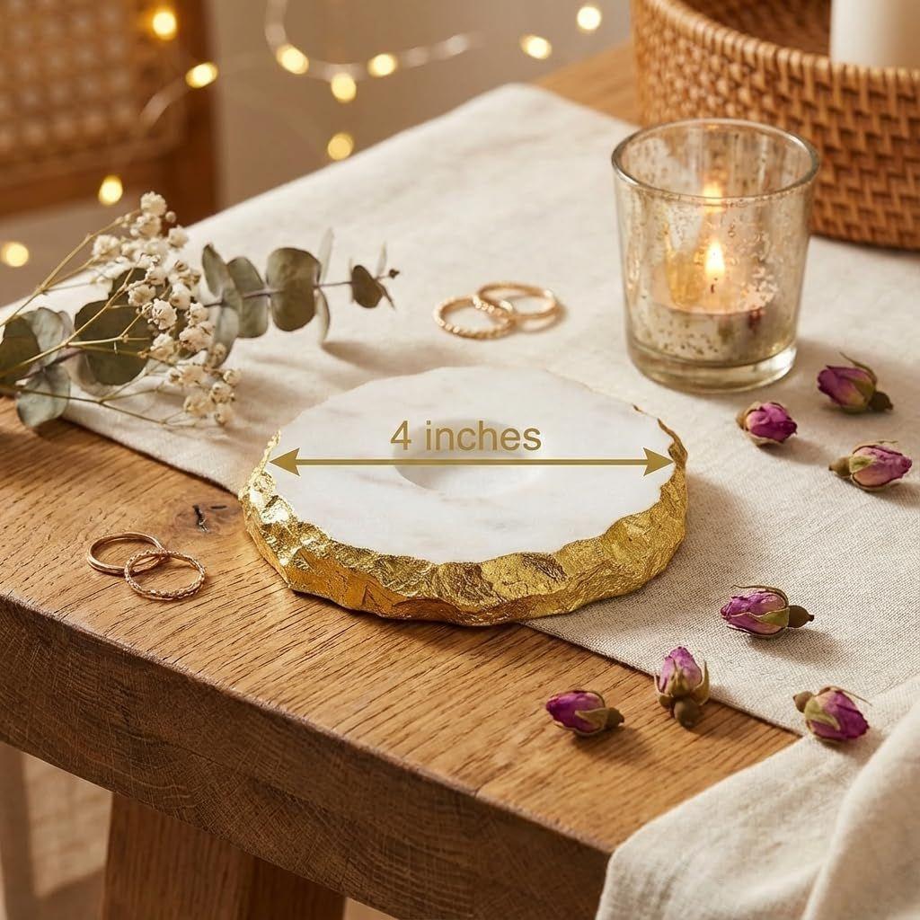Golden foil Marble Tea Light Holder/Luxury Candle Holder for Home Decor