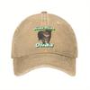 OIIAA Retro Spinning Cat Meme Baseball Cap Adjustable Lightweight Distressed Washed Black Hat with Green Text Casual Outdoor