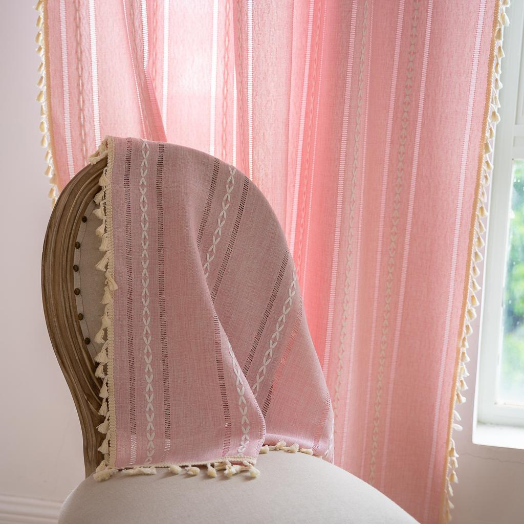 Boho-gardin for soverom, spisestue, kjøkken, bohemsk chic teksturert broderi, vintage håndlagde dusker dekor, draperi, 1 panel