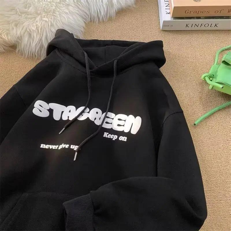 Amerikanischer Stil Vintage Trendiges Dünnes Kapuzensweatshirt Langarm Für Herren Frühling Herbst Schwergewicht Übergröße Top Kleidung