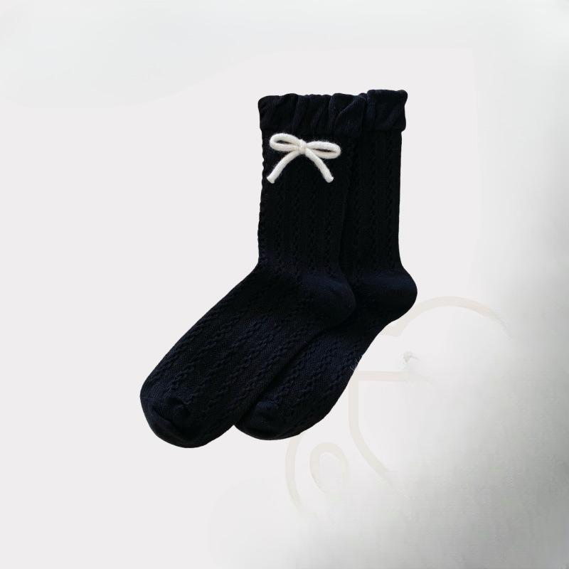 Autumn Casual and Sweet Bow Mid-calf Socks, Women's Comfortable Anti-pilling Cotton and Linen Flower Socks, College Trend Socks