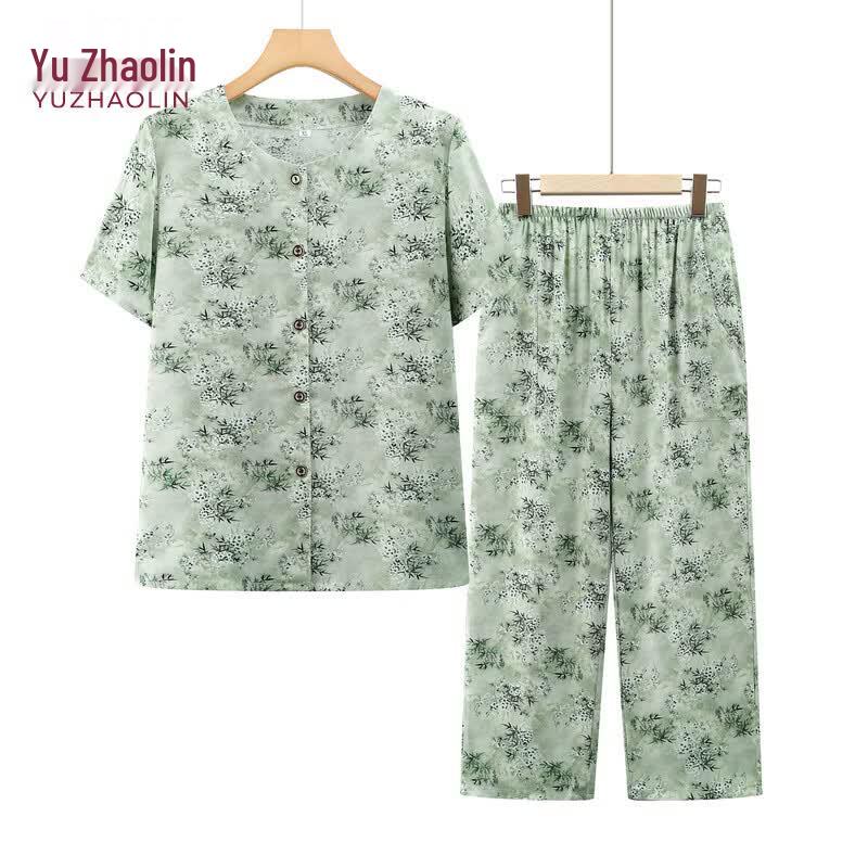 YUZHAOLIN Mid-Aged Women s Floral Summer Short Sleeve Set 4XL