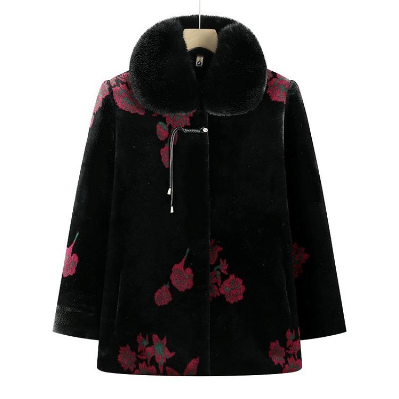 Fashion Coat Imitation Mink Velvet Piled Thickened Warm Old Lady Top Medium Old Women's Clothing Mother Winter