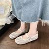 Mesh Breathable Flat-soled Single Shoes Women's 2025 Summer New Hollow Woven Round Head One-word Buckle with Mary Jane Sandals