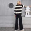 Autumn and Winter Sweater Splicing Striped Crew Neck Fashion Casual Loose Lazy Knitting Two-piece Set Women