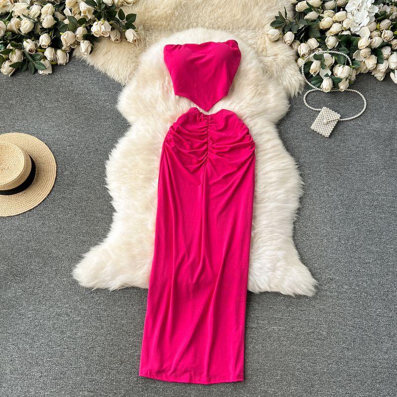 

Fashion Sexy Wind Easiest for Match Ruched Silm Fashionable Tube Top Rose Red One size