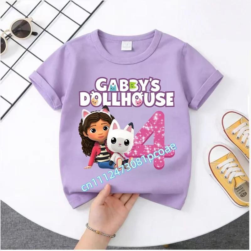 Summer Tshirt Gabby 29 Years Old Childrens Cotton Shortsleeved Sports Shirt for Girls Casual Top with Digital Cartoon Print
