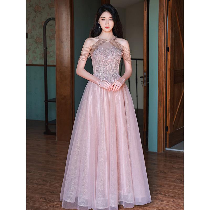 Pink Tassel Evening Dress Women's 1011 New Summer Host Celebrity Style Light Luxury Toasting Dress Engagement Dress Skirt